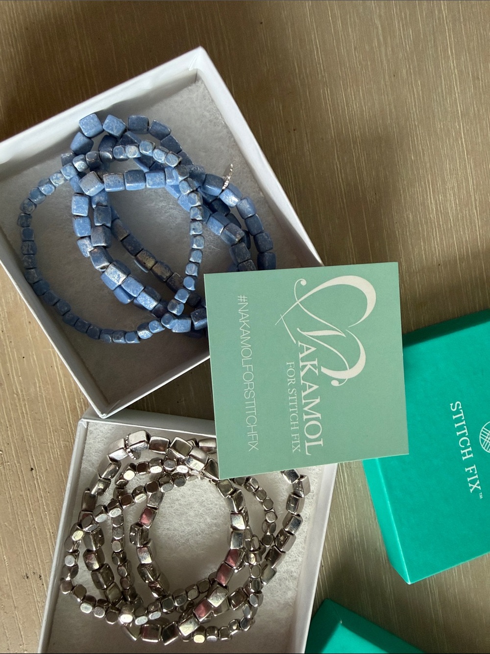 Nakamol Blue and Silver Mixed Bead Stretch Bracelet Set